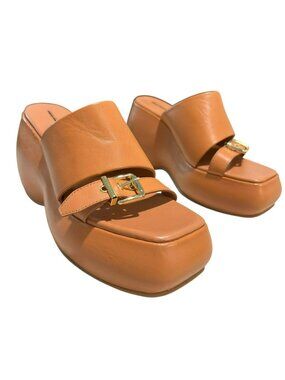 Free People Mila Tan Leather Platform Mules Size 8 New